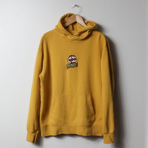Pringles Hoodie Womens Medium Yellow Pullover w/ Hole - Picture 1 of 10